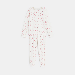 بيجاما قطعتين مخملية باللون الأبيض للفتيات